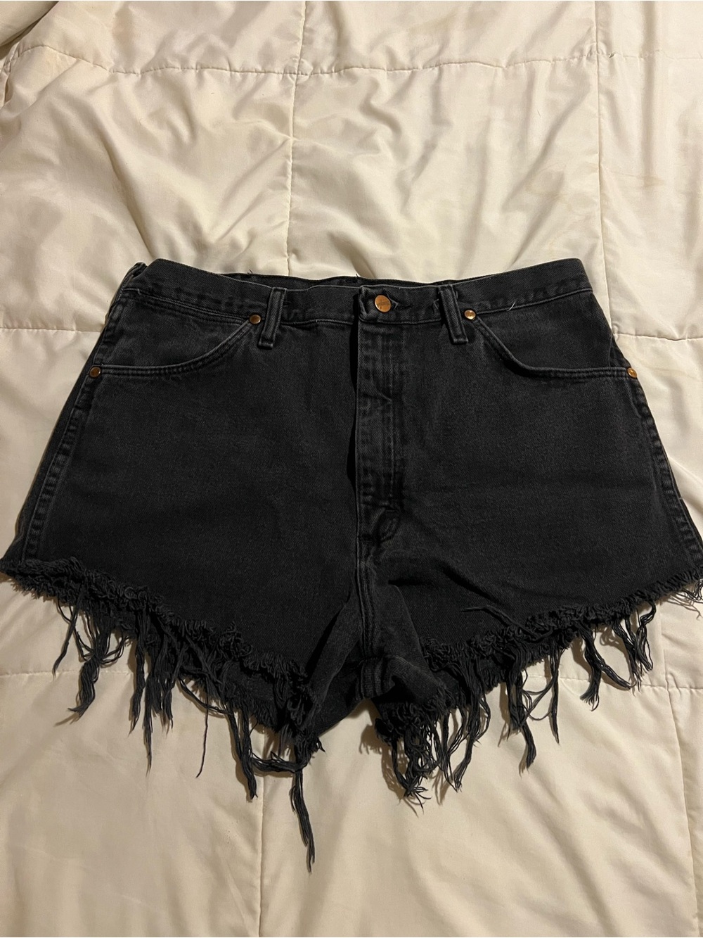 Wrangler Black Frayed Hem Denim Shorts